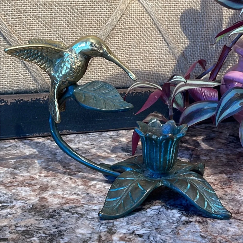 Brass hummingbird candleholder